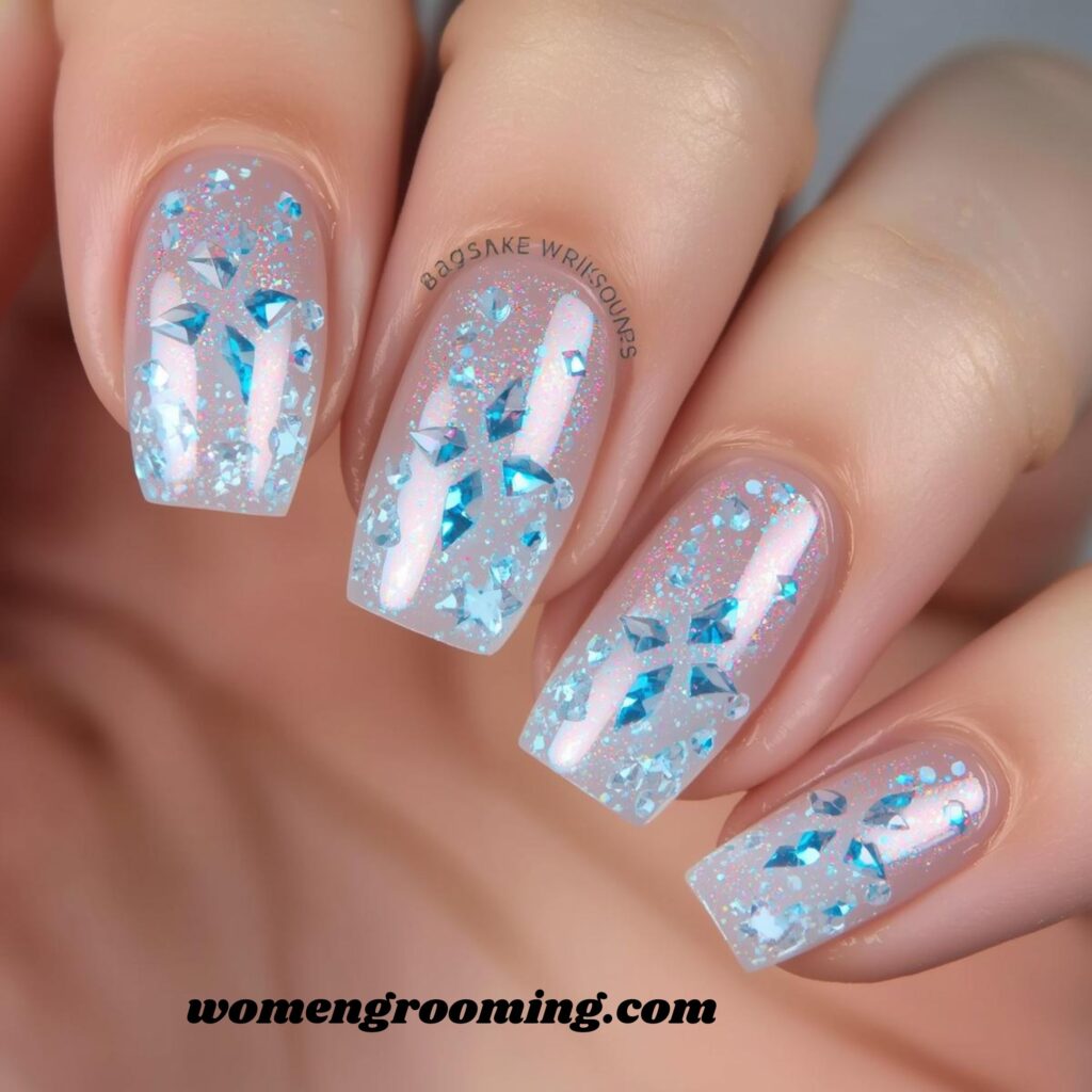 Clear Nails with Blue Frost Accents