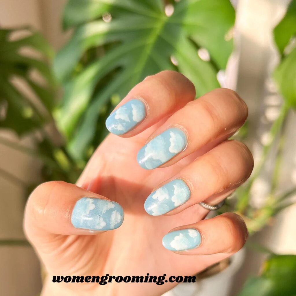 Cloudy Ice Blue Nails (1)