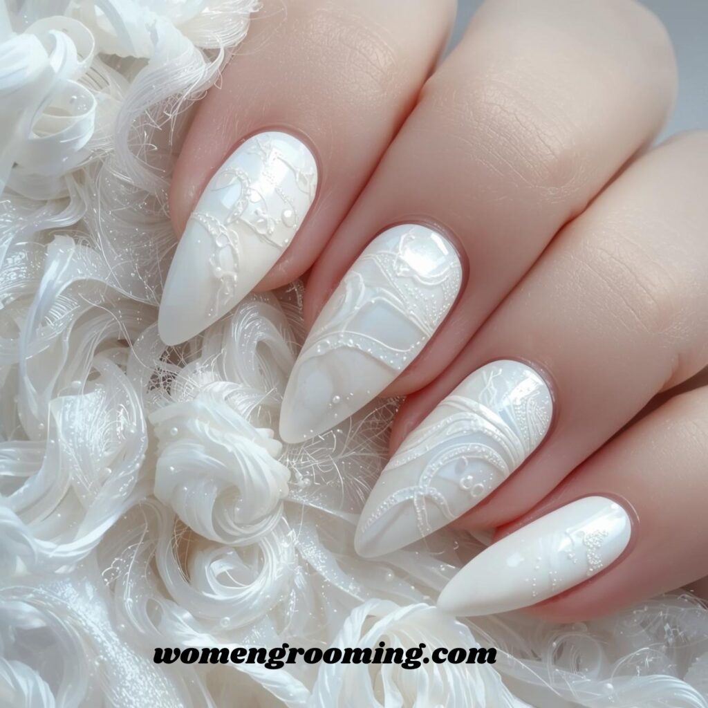 Cloudy White Almond Nails