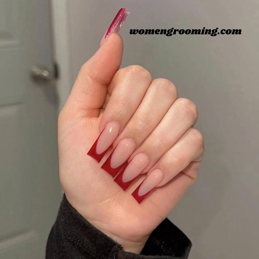 Coffin Red French Nails