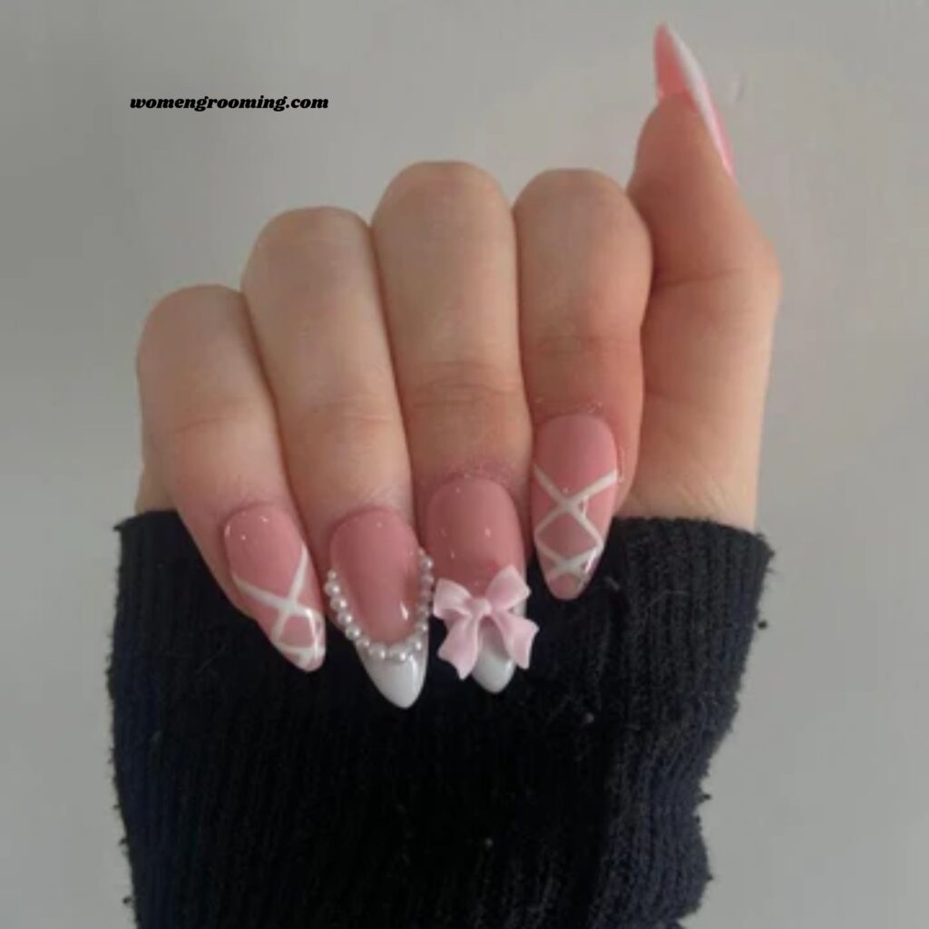 Coquette French Almond Nails