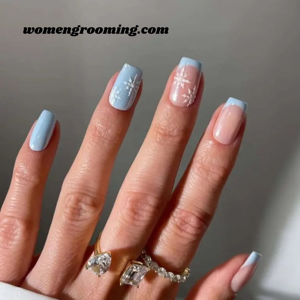 Crystal Accent Ice Blue Nails