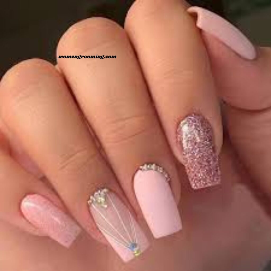 Crystal Accent Pink Nails