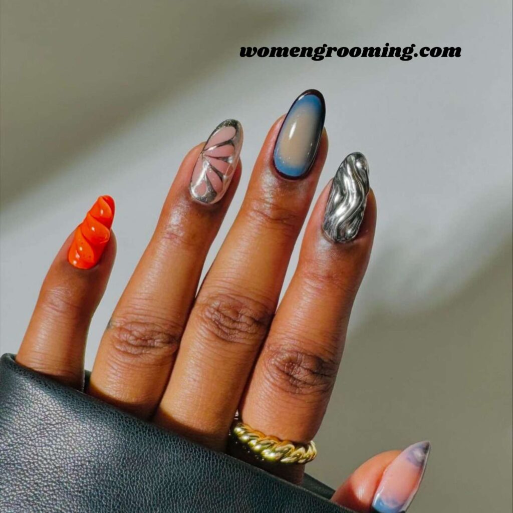 Cyber Chrome Almond Nails