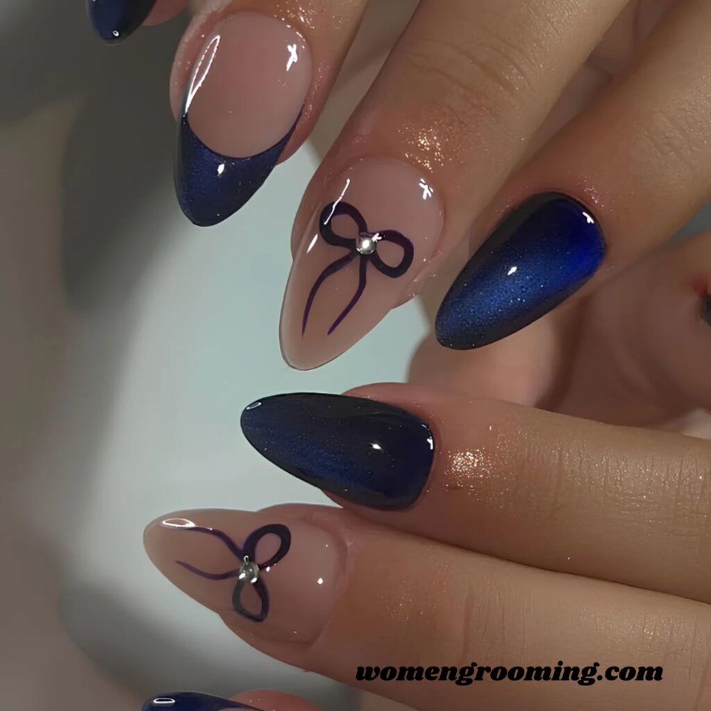 Dark Blue Cat Eye Nails