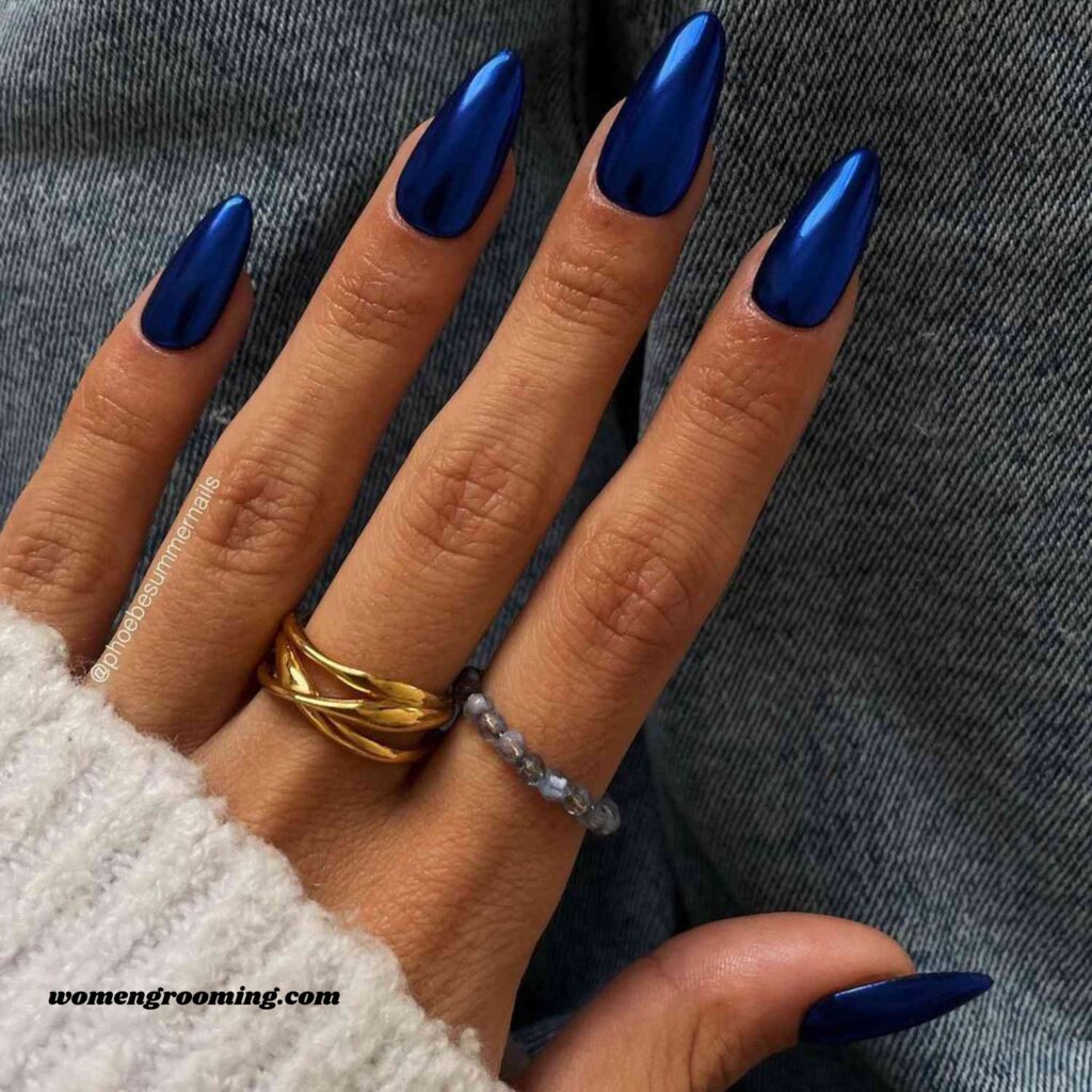 Dark Blue Chrome Nails