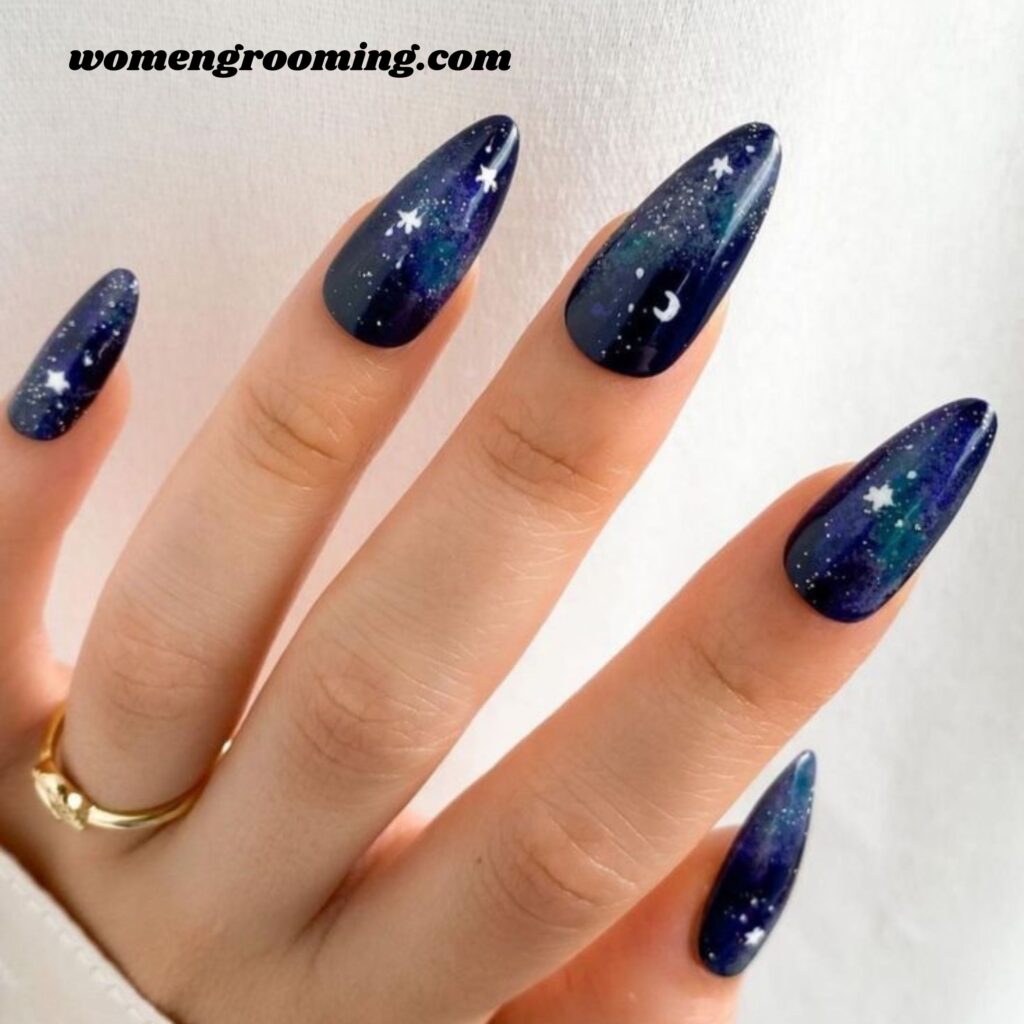 Dark Blue Galaxy Nails
