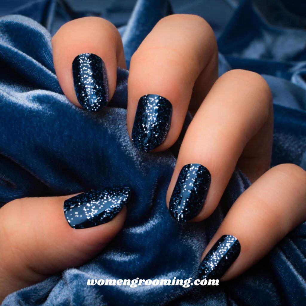 Dark Blue Glitter Nails