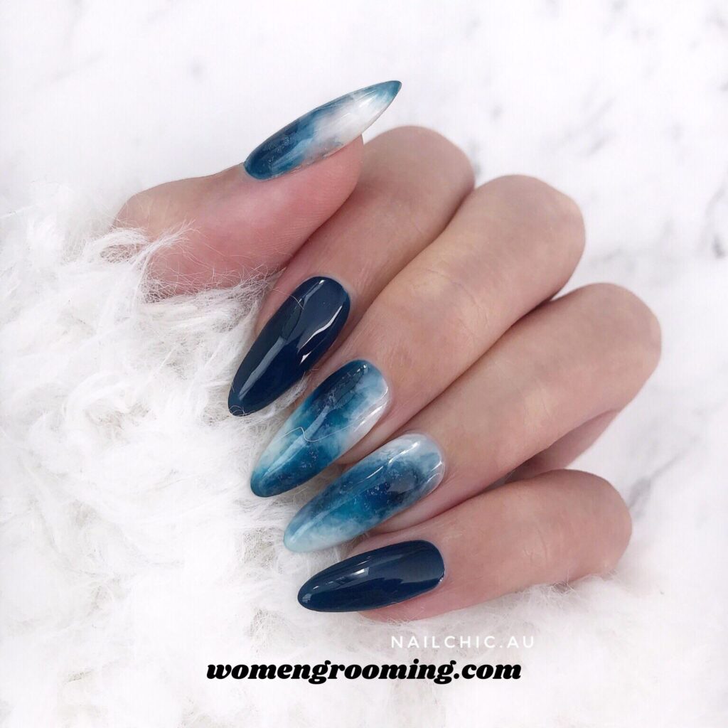 Dark Blue Marble Nails