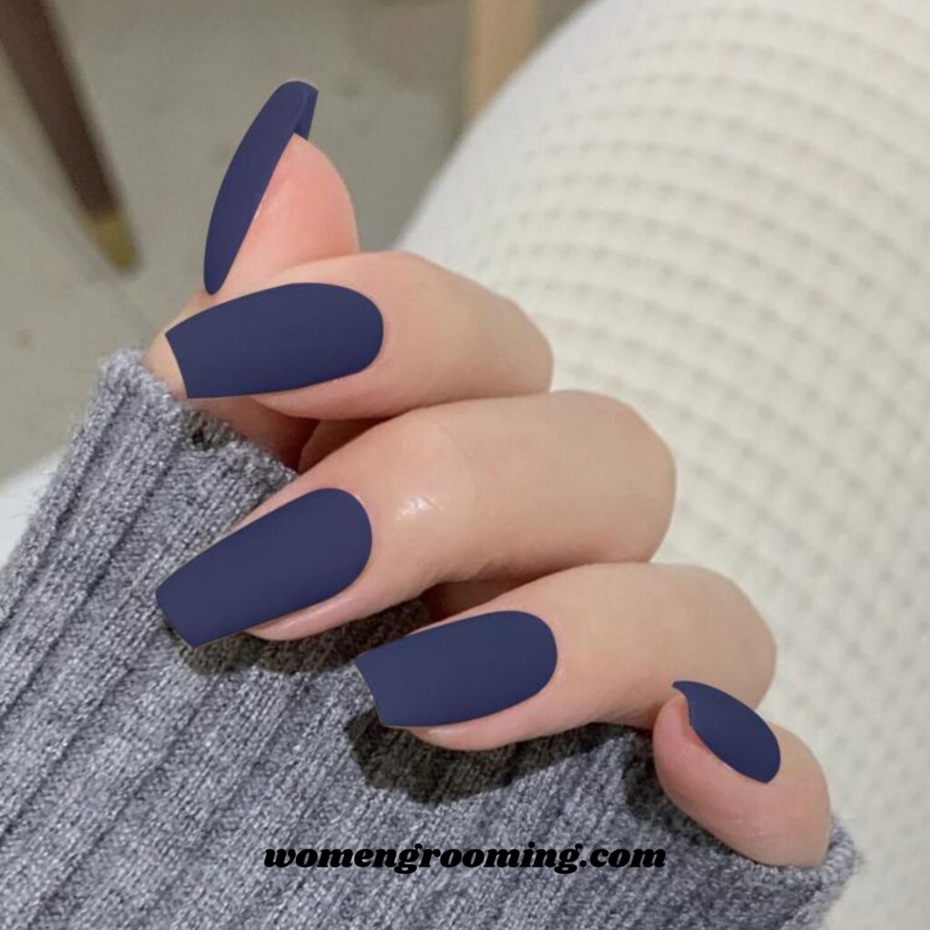 Dark Blue Matte Nails