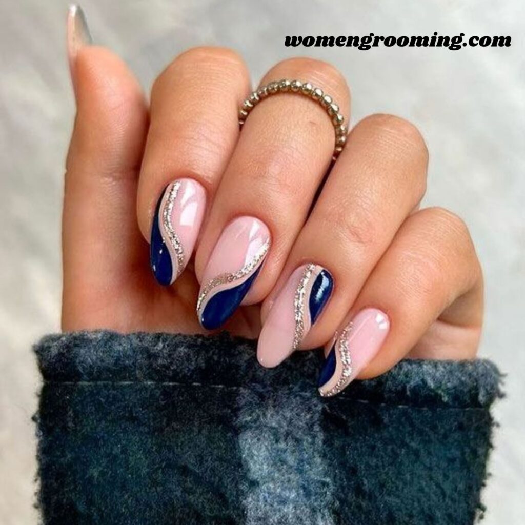 Dark Blue Swirl Nails