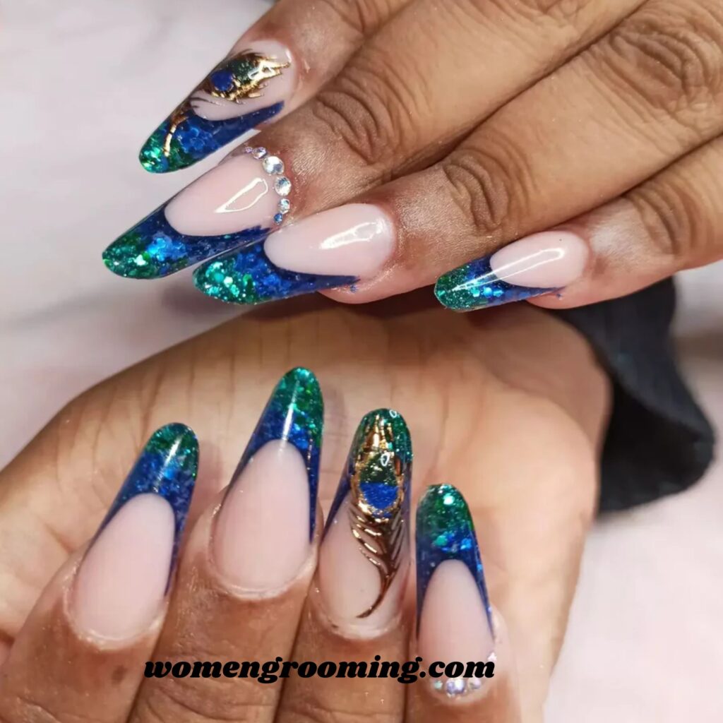 Dark Peacock Teal Duck Nails