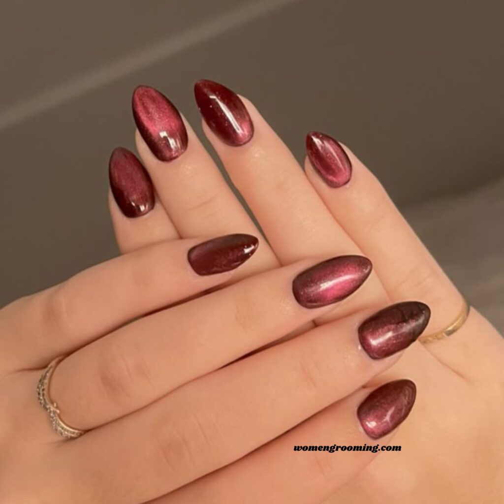 Deep Berry Cat Eye Nails