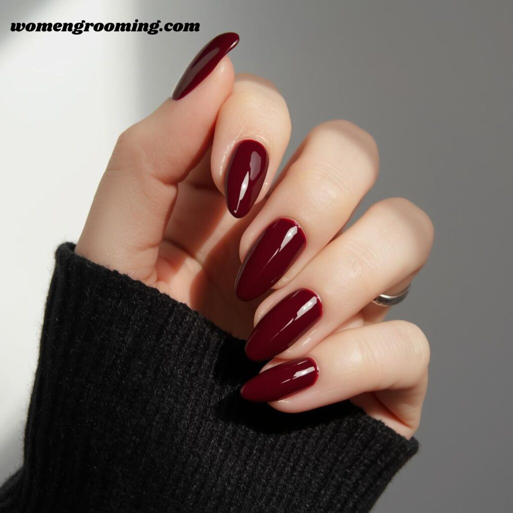Deep Burgundy Almond Nails