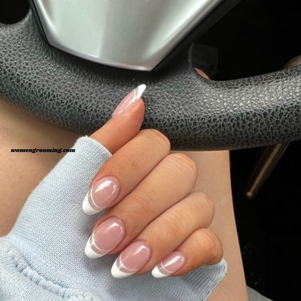Double Line French Almond Nails