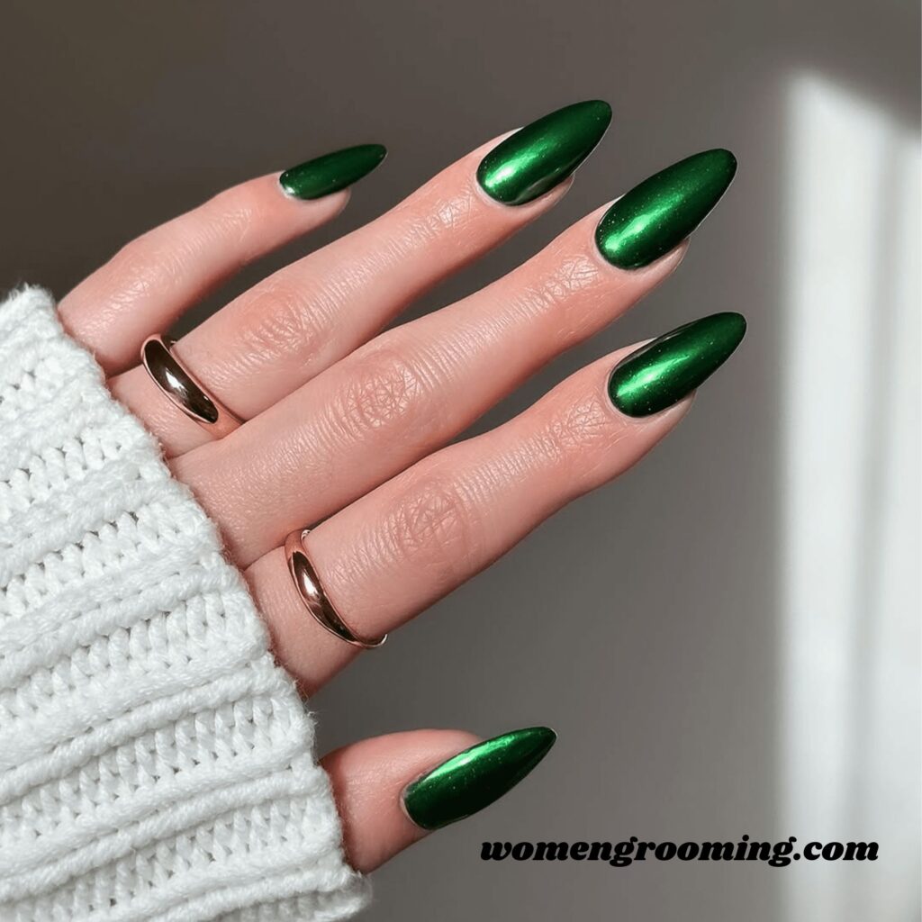 Emerald Green Chrome Nails