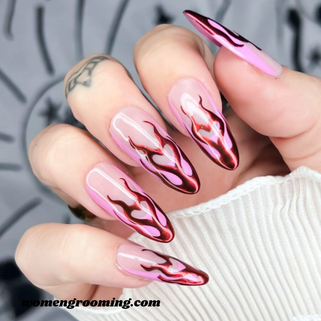 Flame Heart Nails