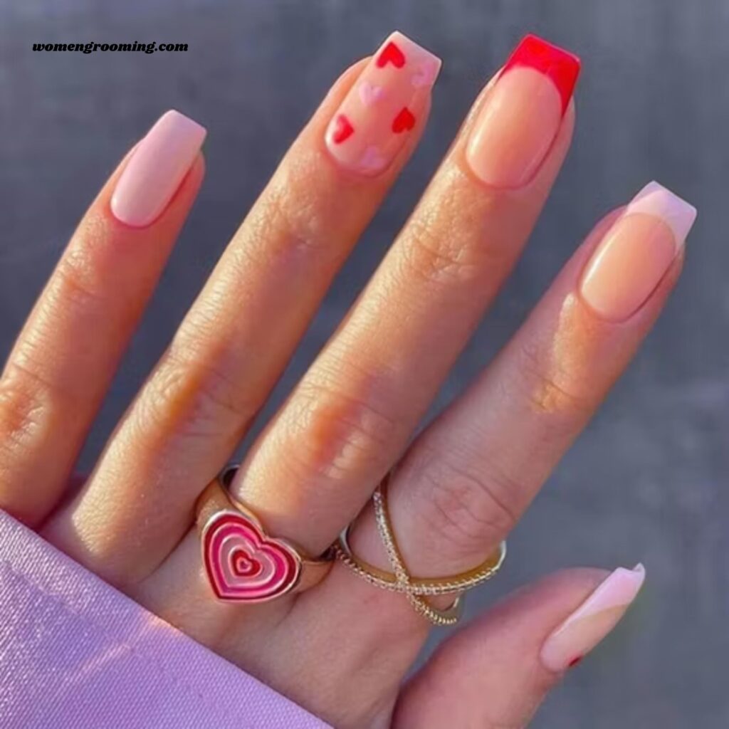Floating Heart Almond Nails