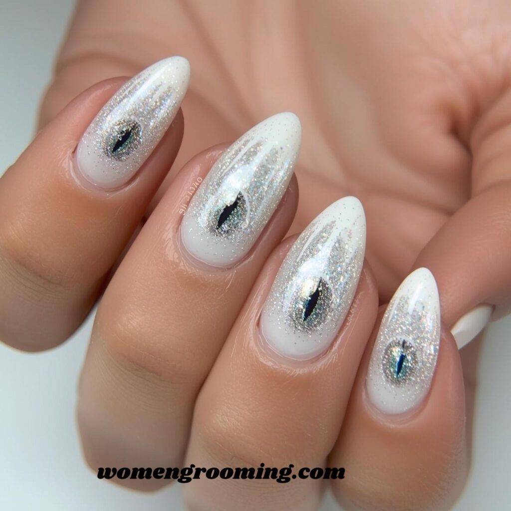 Frosted Silver Cat Eye Nails