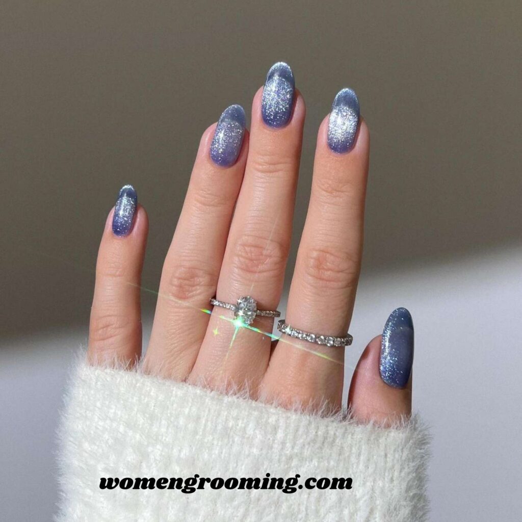 Frosted Velvet Blue Nails