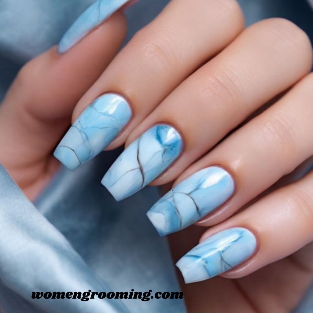 Frozen Lake Marble Nails