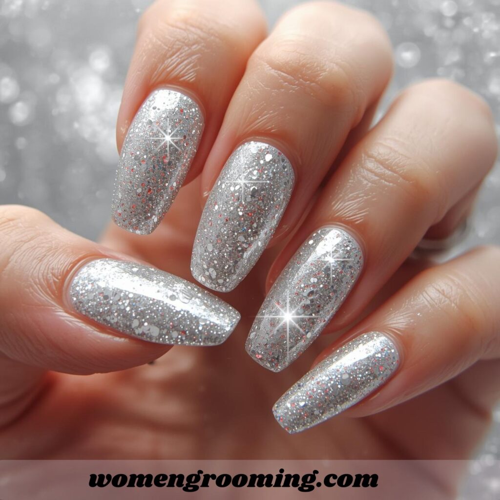 Full Silver Glitter Nails