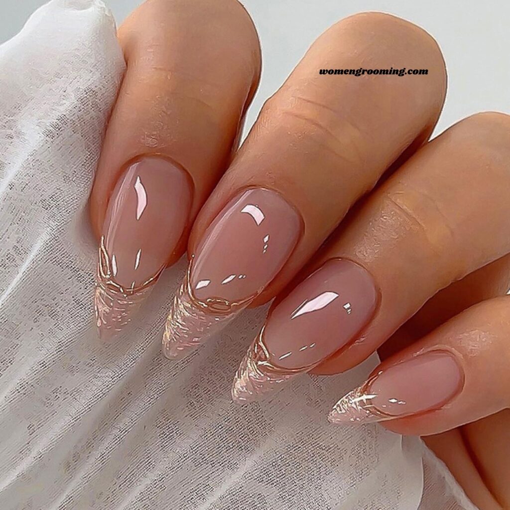 Glitter French Almond Nails