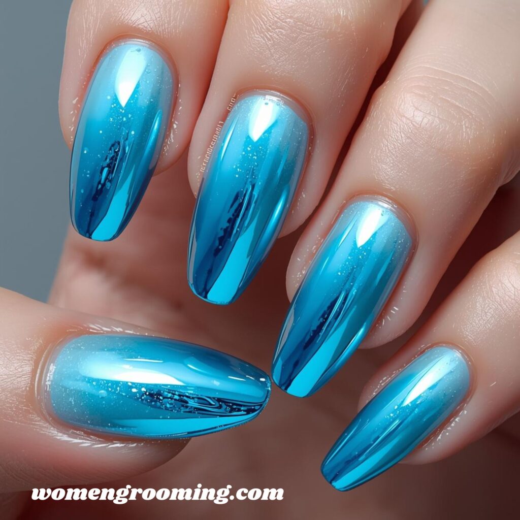 Glossy Ice Blue Nails