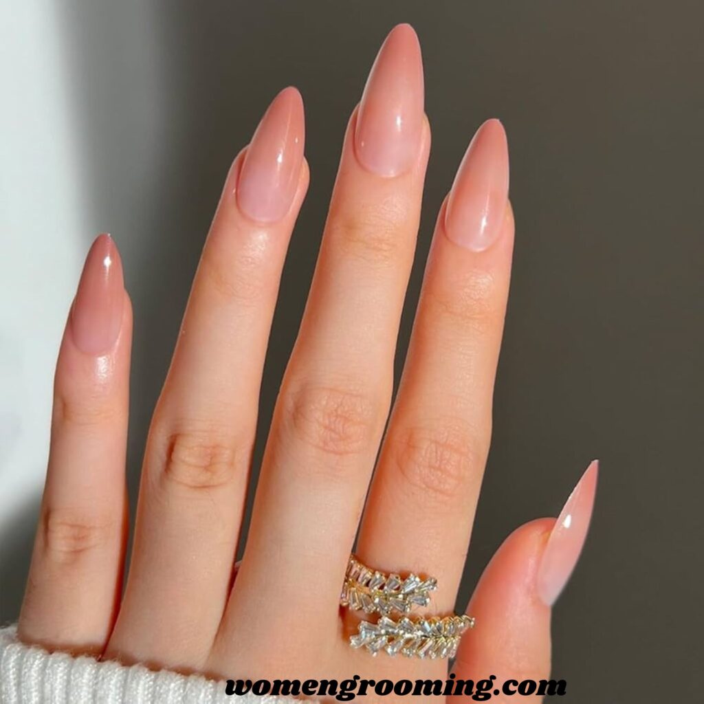 Glossy Nude Almond Nails