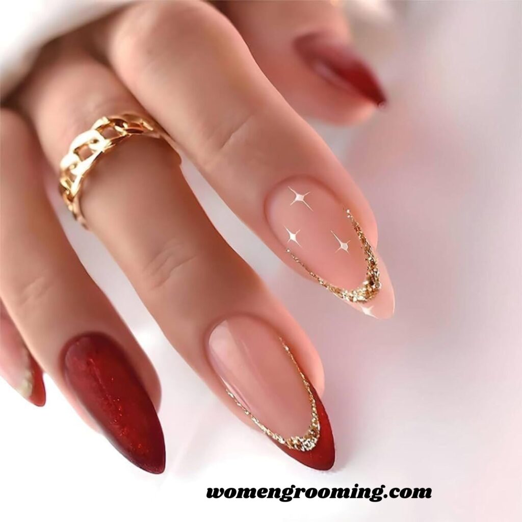 Glossy Red French Nails