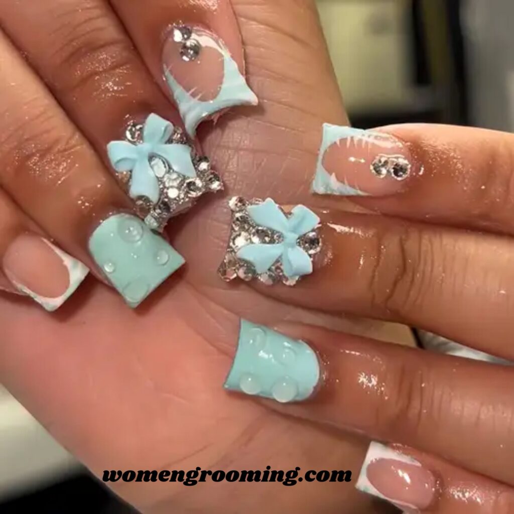 Glossy Teal Duck Nails