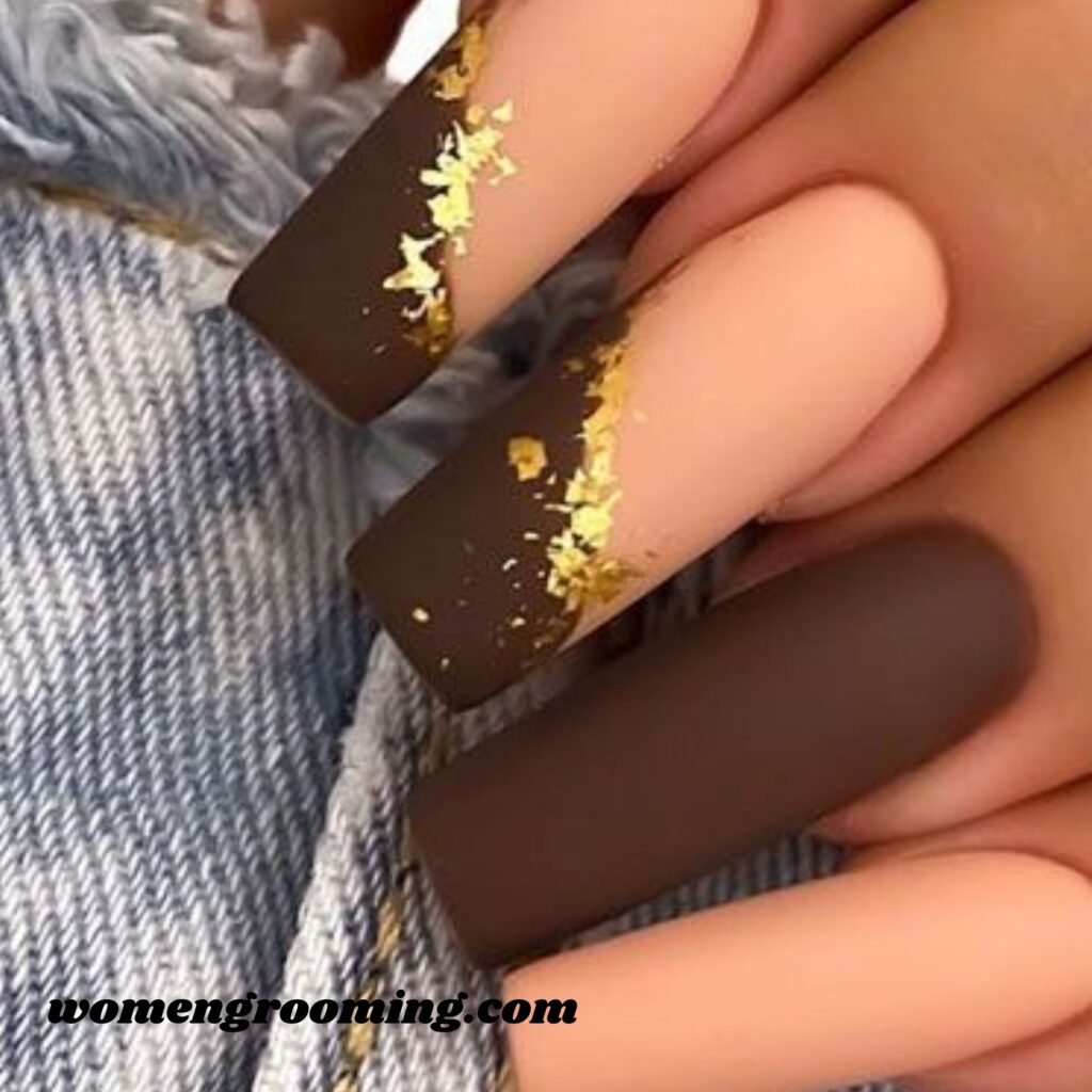 Gold-Foil Brown Nails