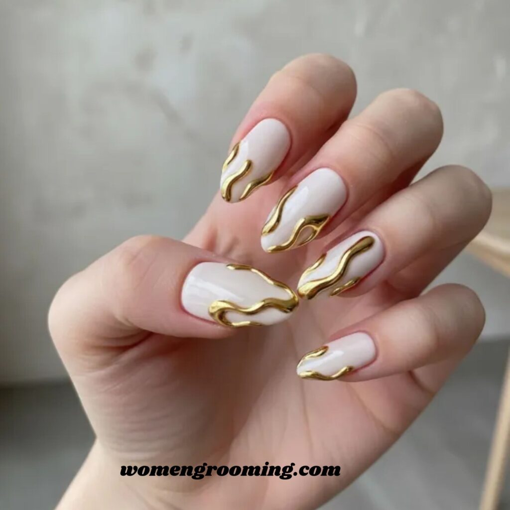 Gold Foil on Chrome Nails