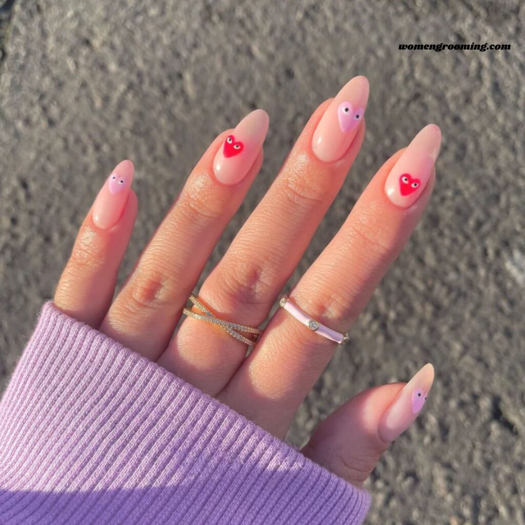 Heart Cuticle Almond Nails