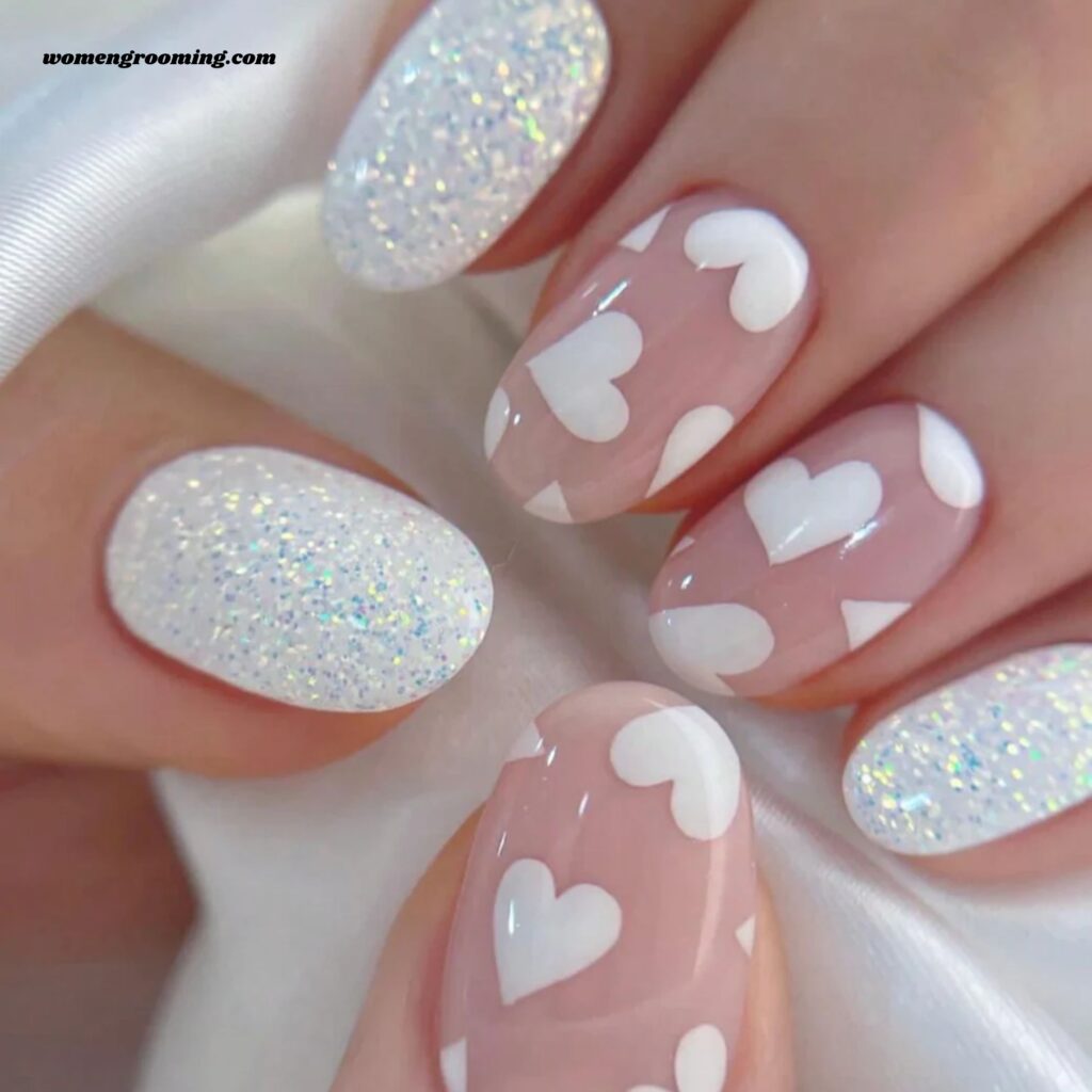 Heart Glitter Nails