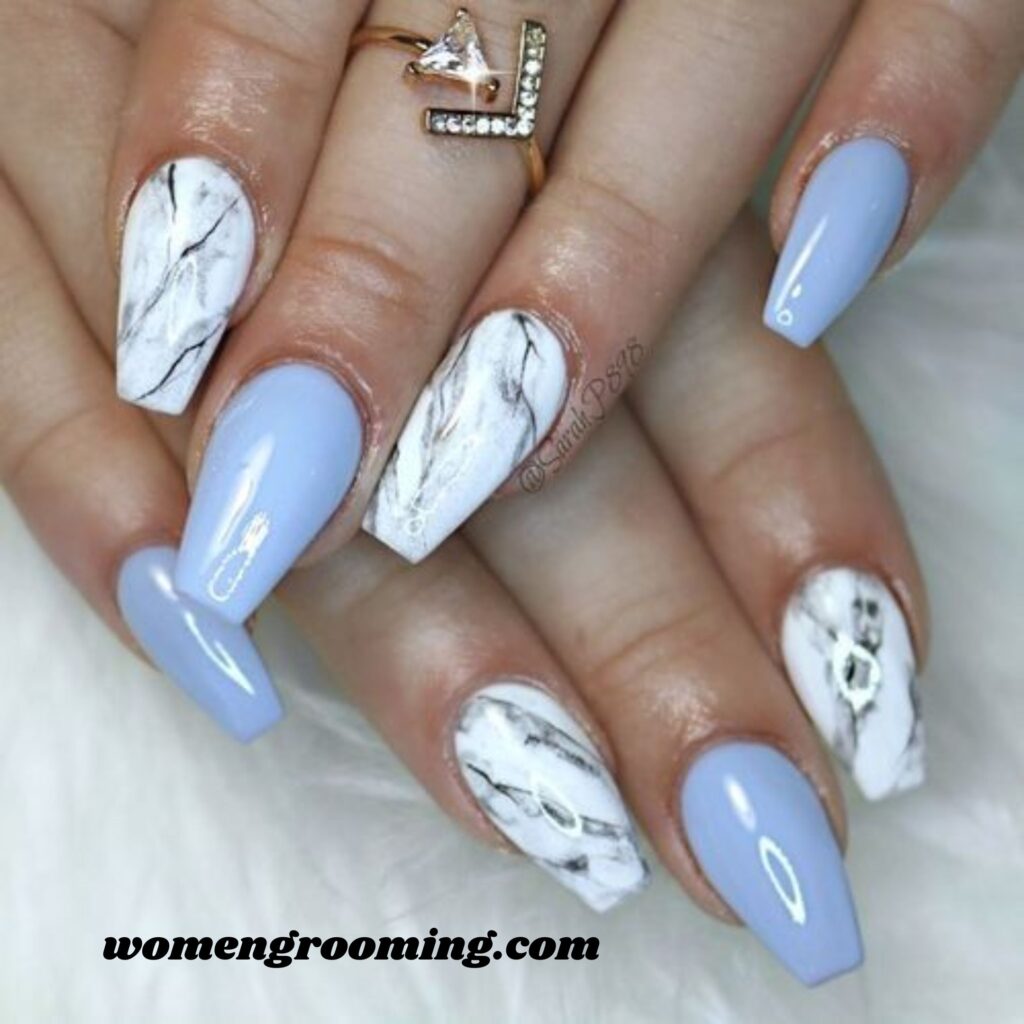 Ice Marble Blue Nails