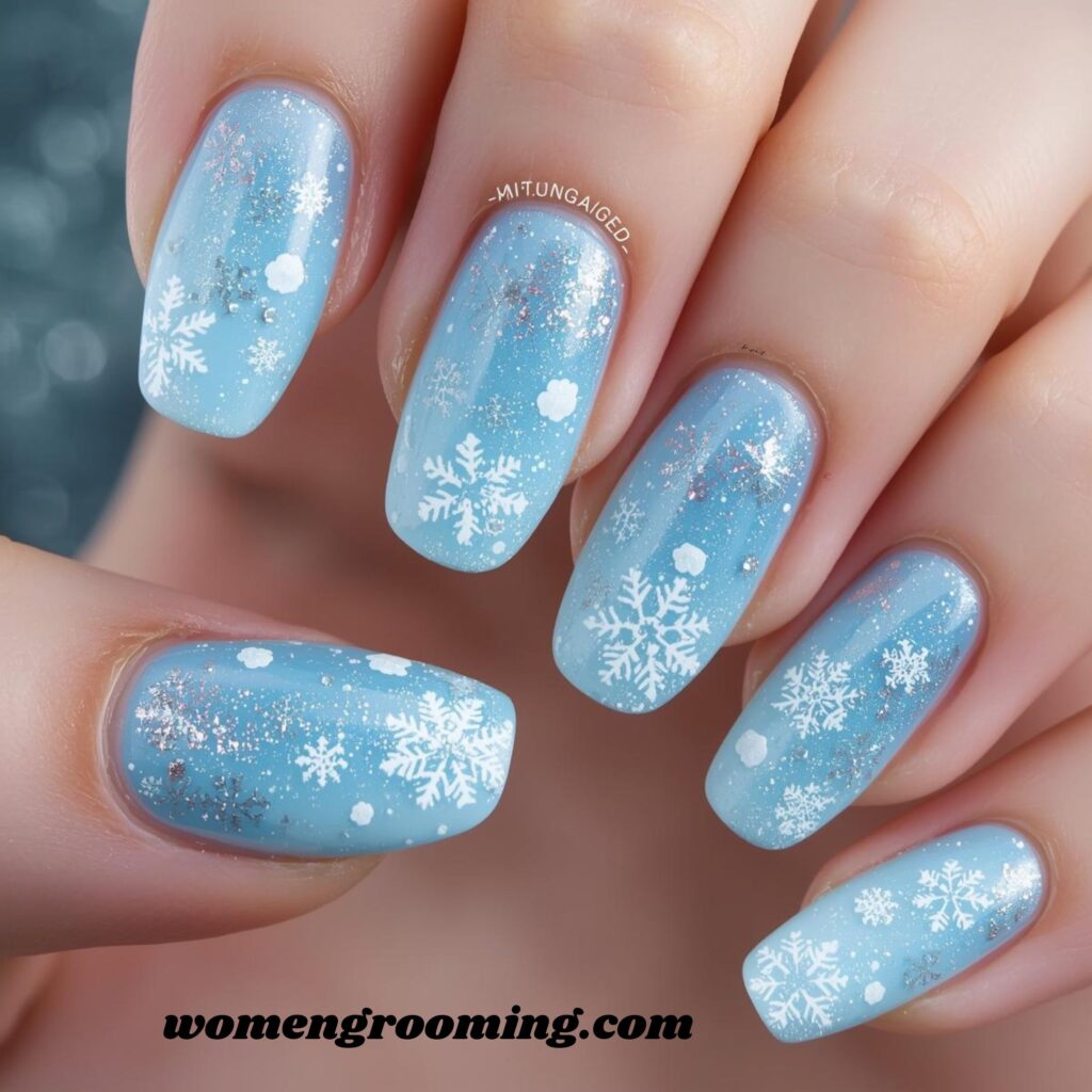 Icy Baby Blue Nails