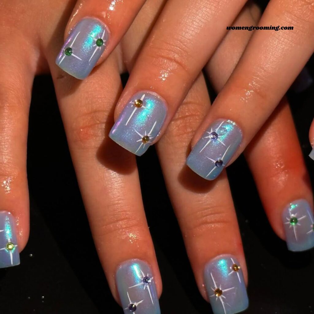 Icy Blue Chrome Nails