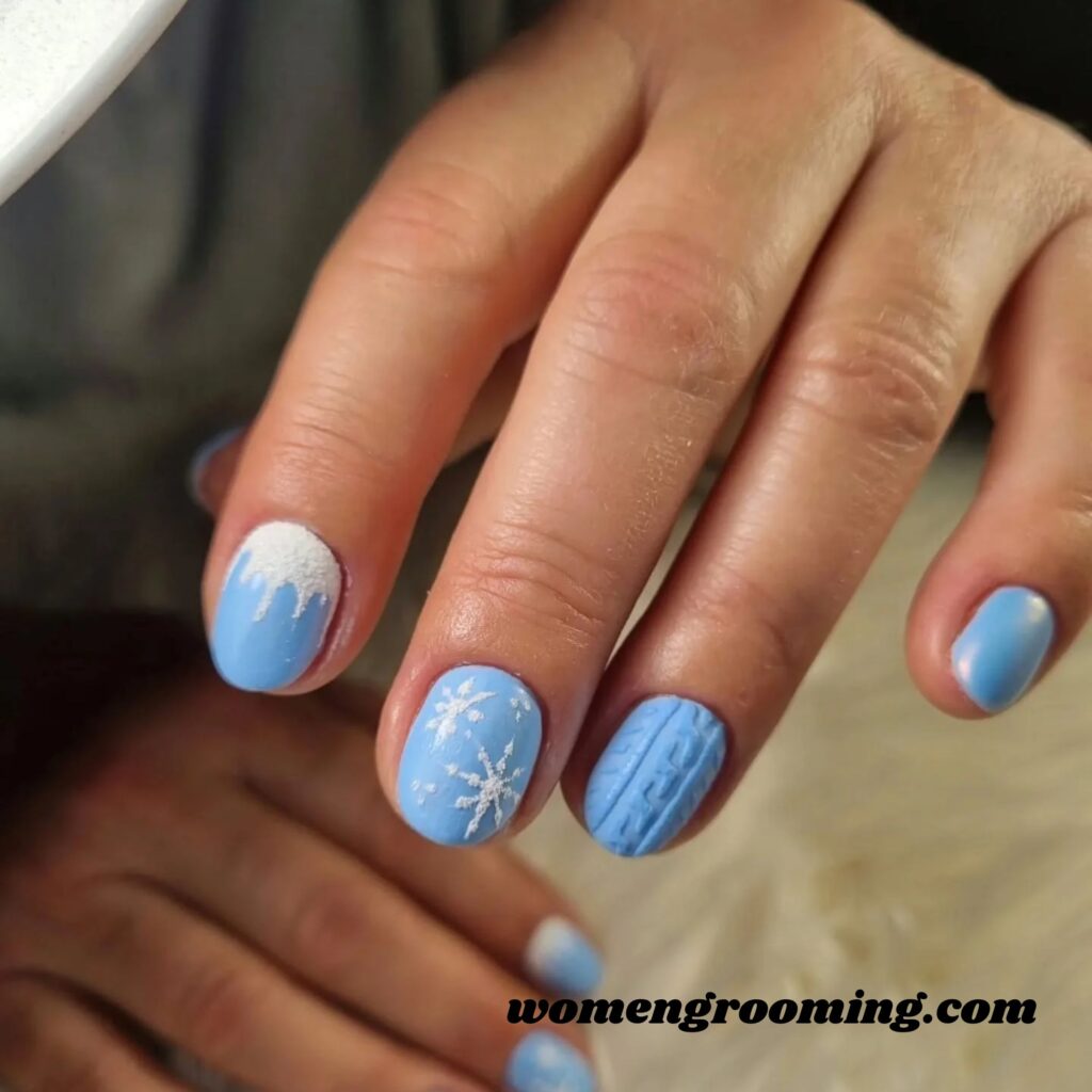 Icy Blue Matte Snowflake Nails