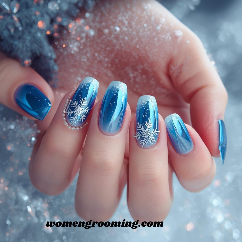 Icy Chrome Blue Nails
