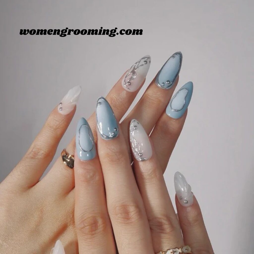 Icy Pearl Blue Nails
