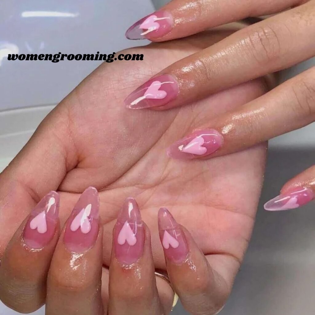 Jelly Pink Heart Nails