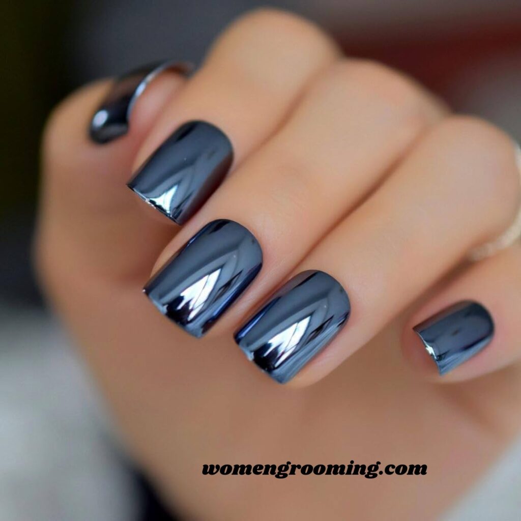 Liquid Metal Blue Nails