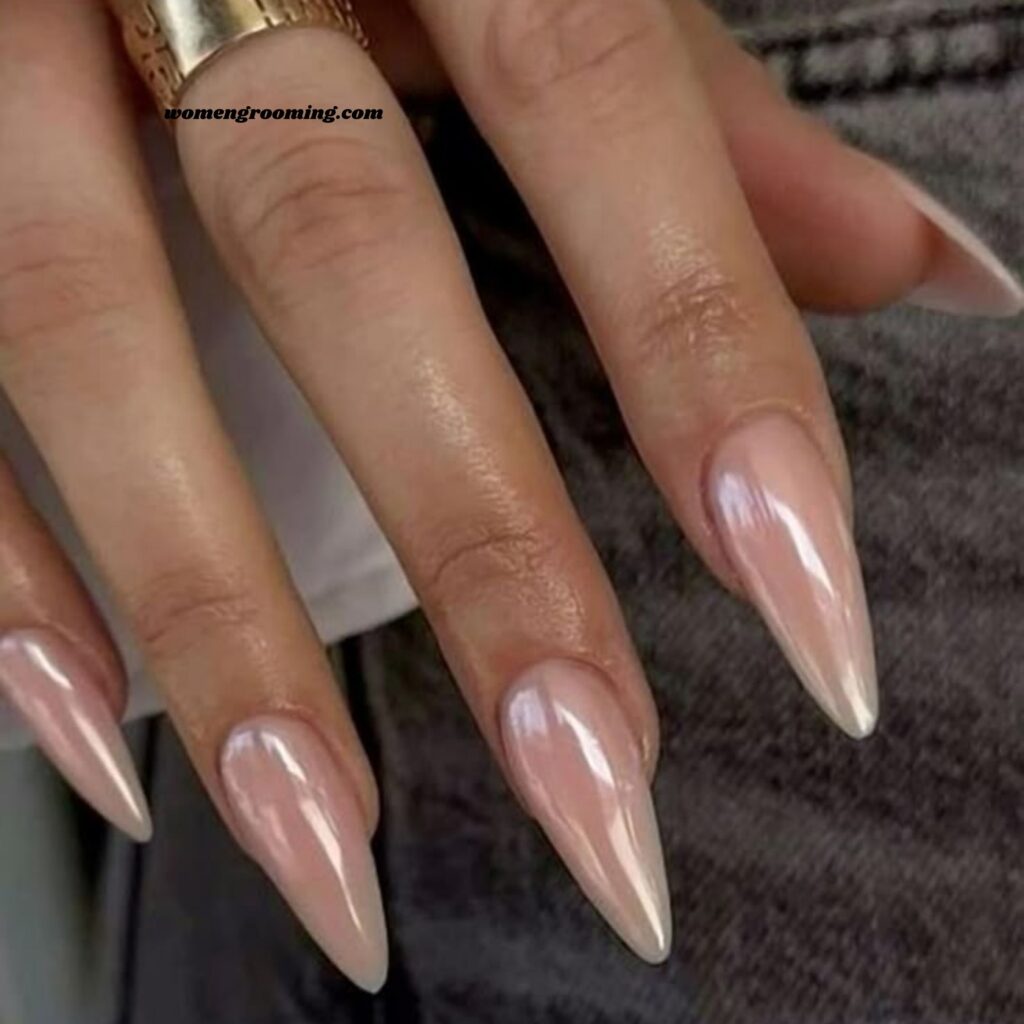 Long Almond Nude Nails