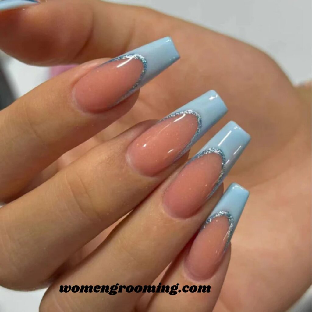 Long Coffin Frost Blue Nails