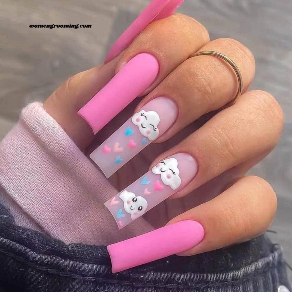 Long Coffin Pink Nails