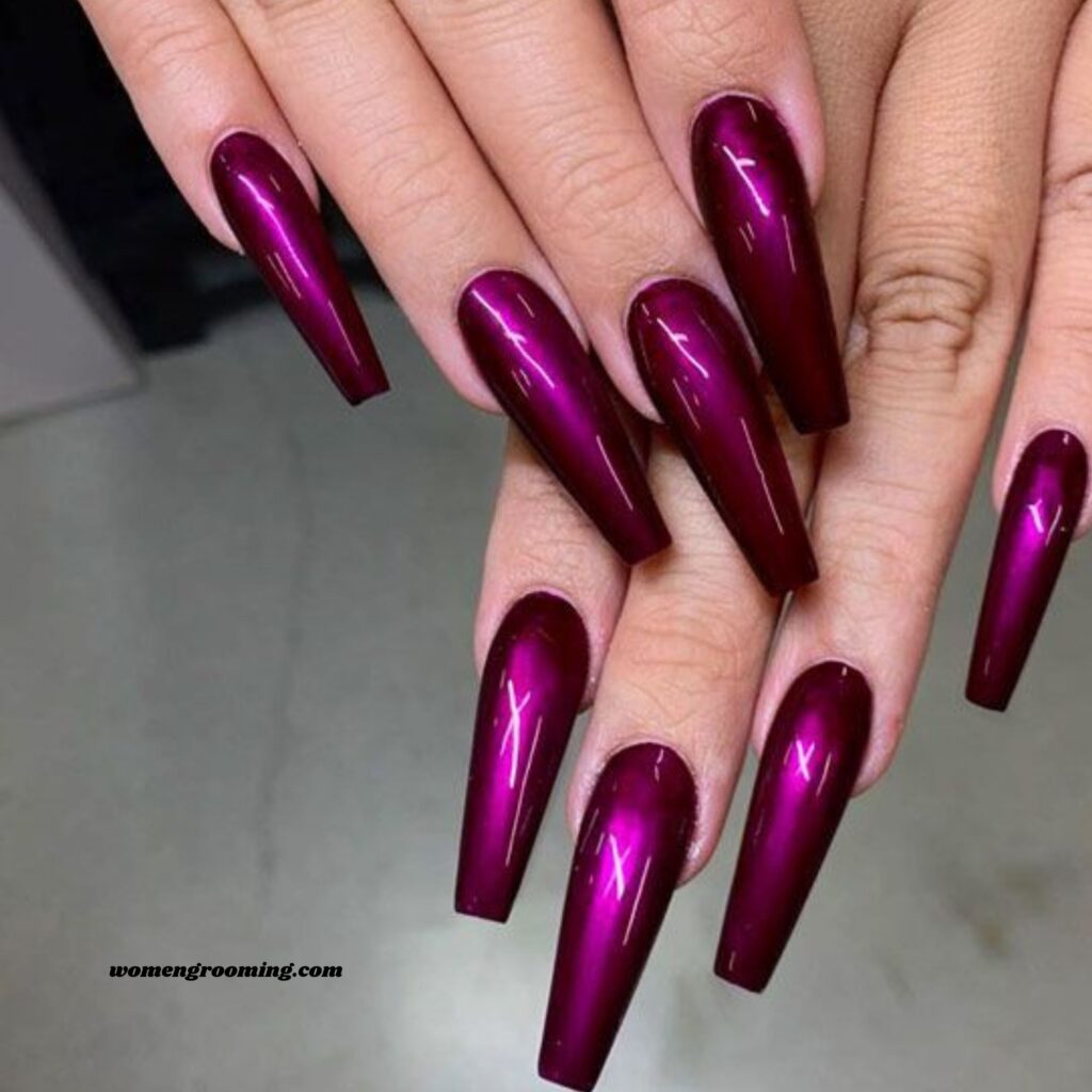 Long Coffin Plum Nails