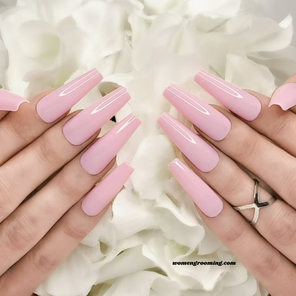 Long Glossy Pink Nails