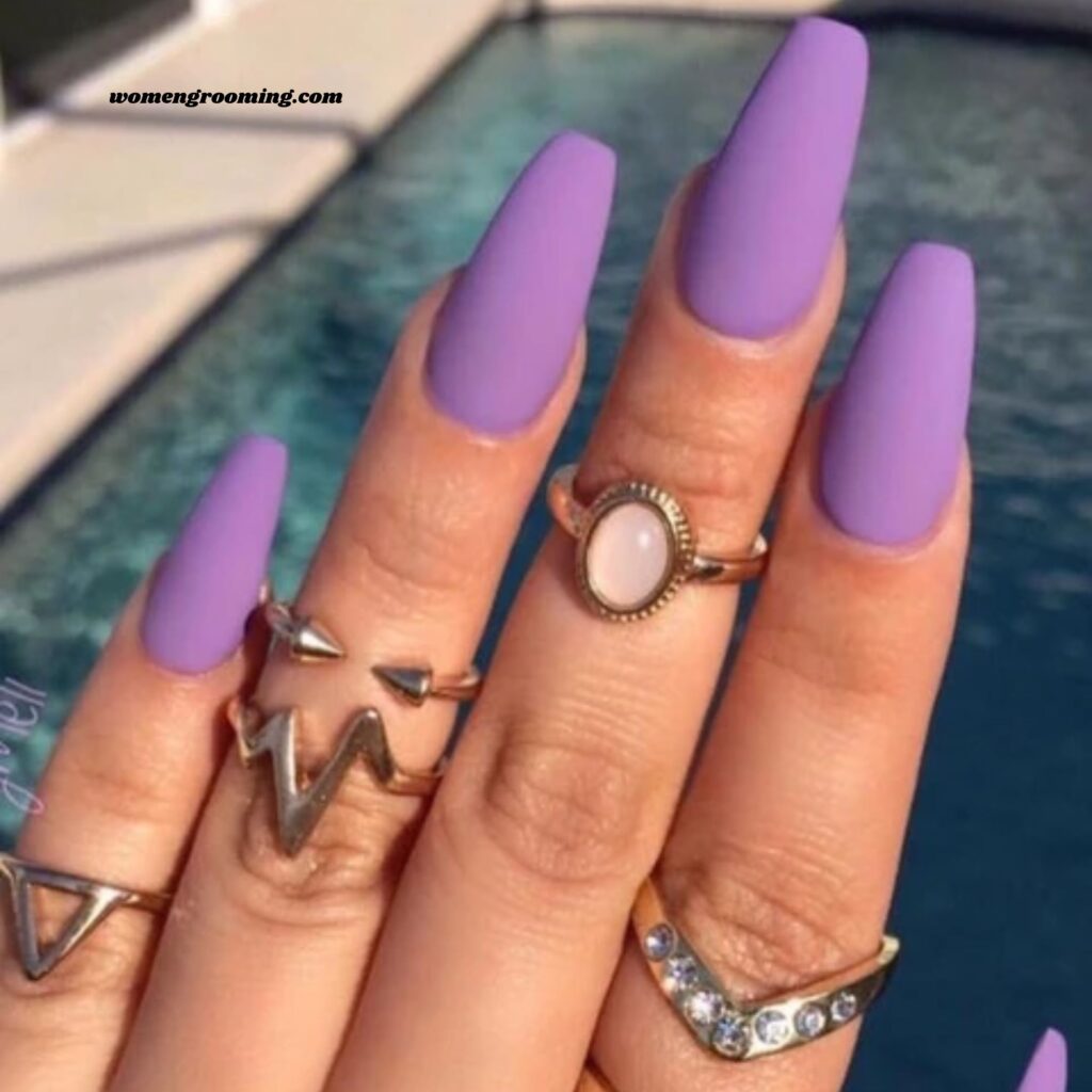 Long Matte Purple Nails