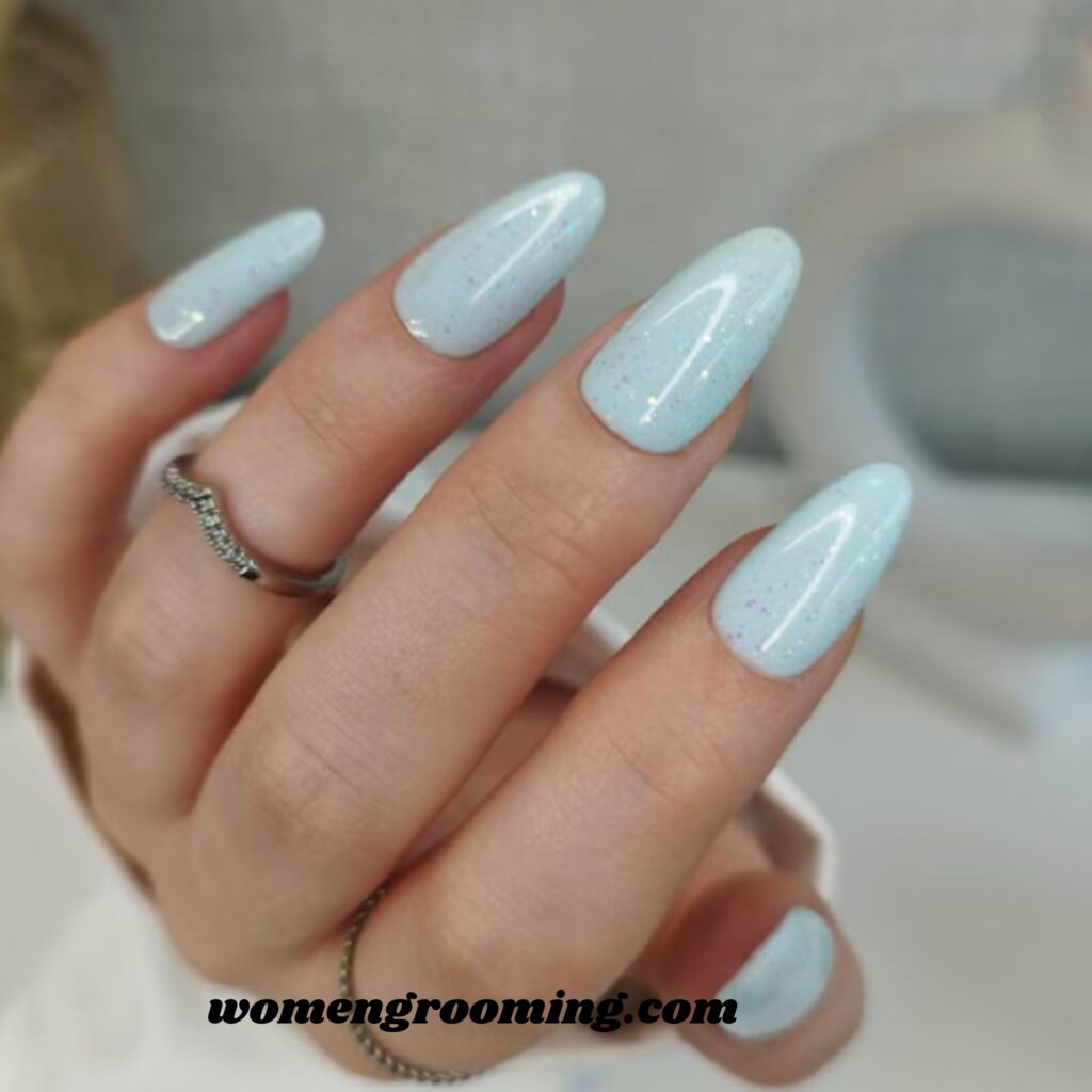 Long Oval Icy Blue Nails